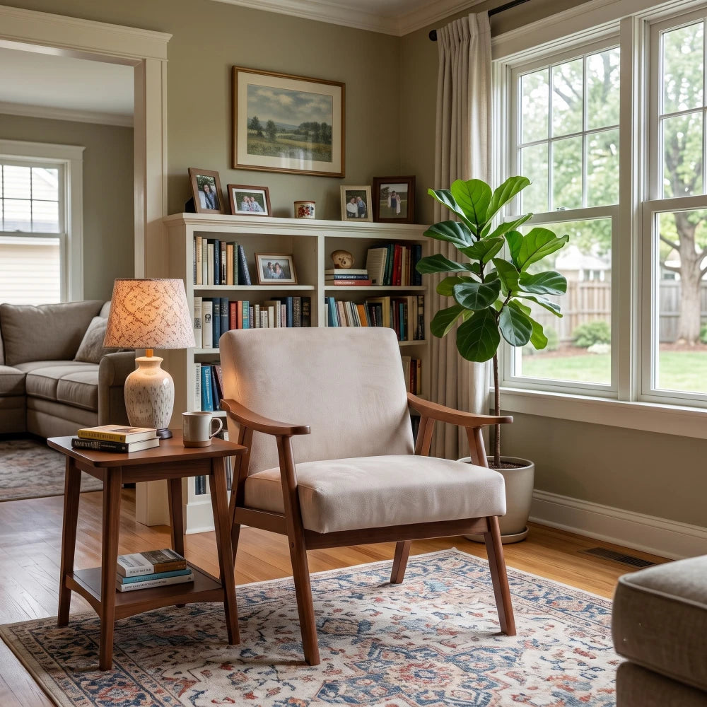 Light Camel Mid-Century Modern Wingback Accent Chair