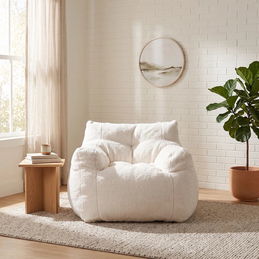 Modern Tufted Teddy Fabric Lounge Chair for Living Room and Bedroom