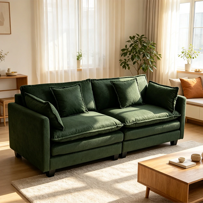 Modern green fabric sofa in living room