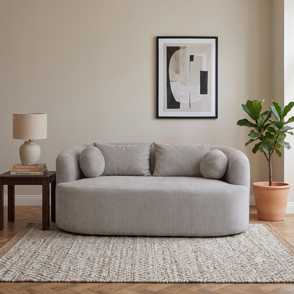 Modern grey 2-seater loveseat sofa in living room