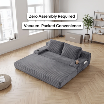 No assembly vacuum packed dark grey sleeper sofa bed in modern living room
