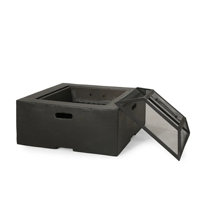 Open square MgO wood burning fire pit basin and mesh cover