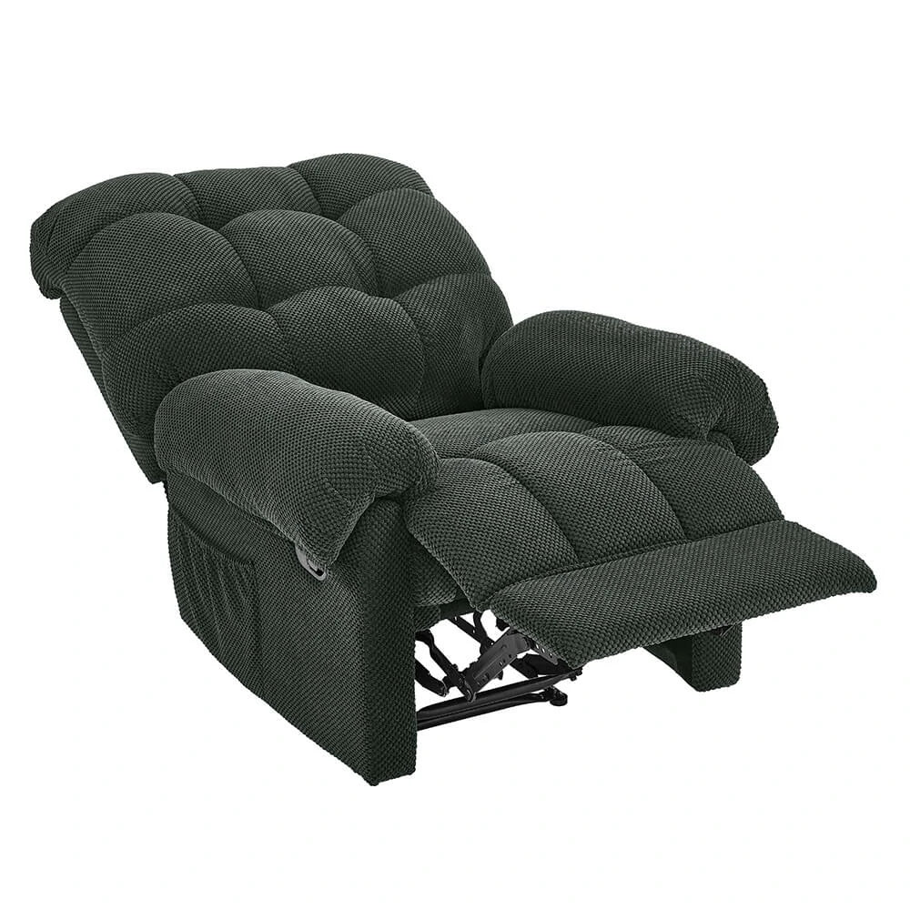 Overstuffed Dark Grey Fabric Recliner Armchair