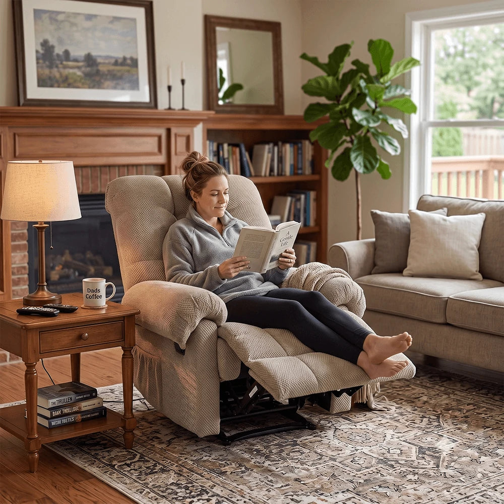 Overstuffed camel Fabric Recliner Armchair