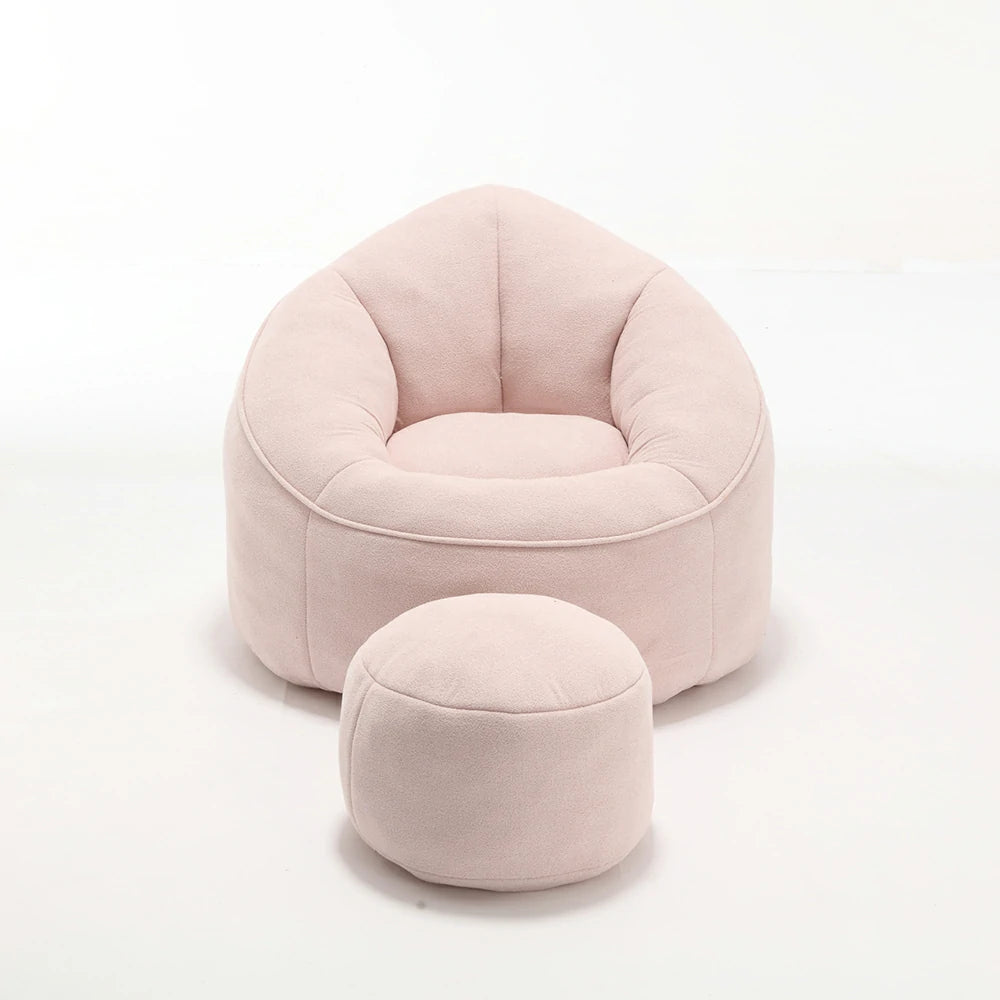 Pink bean bag chair with matching ottoman