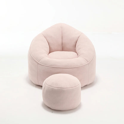 Pink bean bag chair with matching ottoman