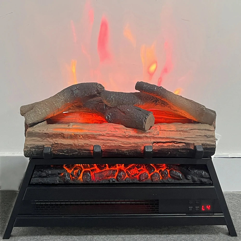 Real product flame projection and glowing ember bed of the 22 inch electric fireplace log set