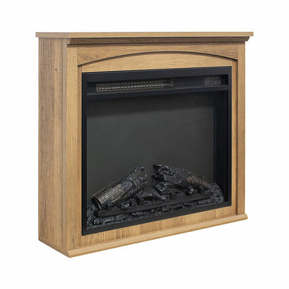 Side View of Freestanding Wooden Electric Fireplace Mantel (Power Off)
