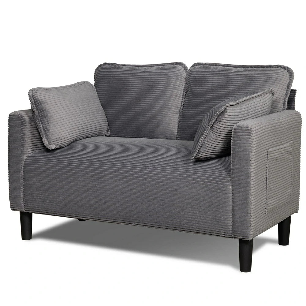 48" Modern Corduroy Loveseat Couch with Side Storage Pocket