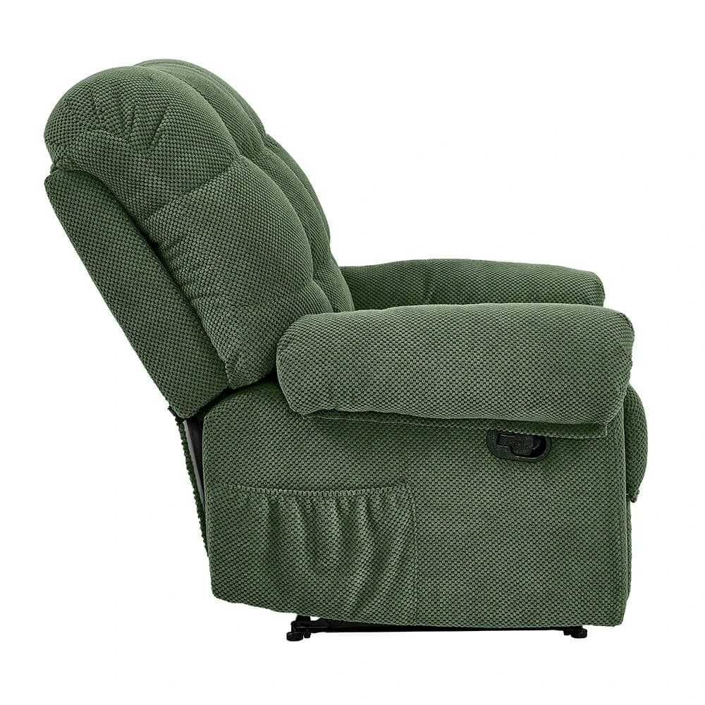 Side view Green Plush Recliner Armchair
