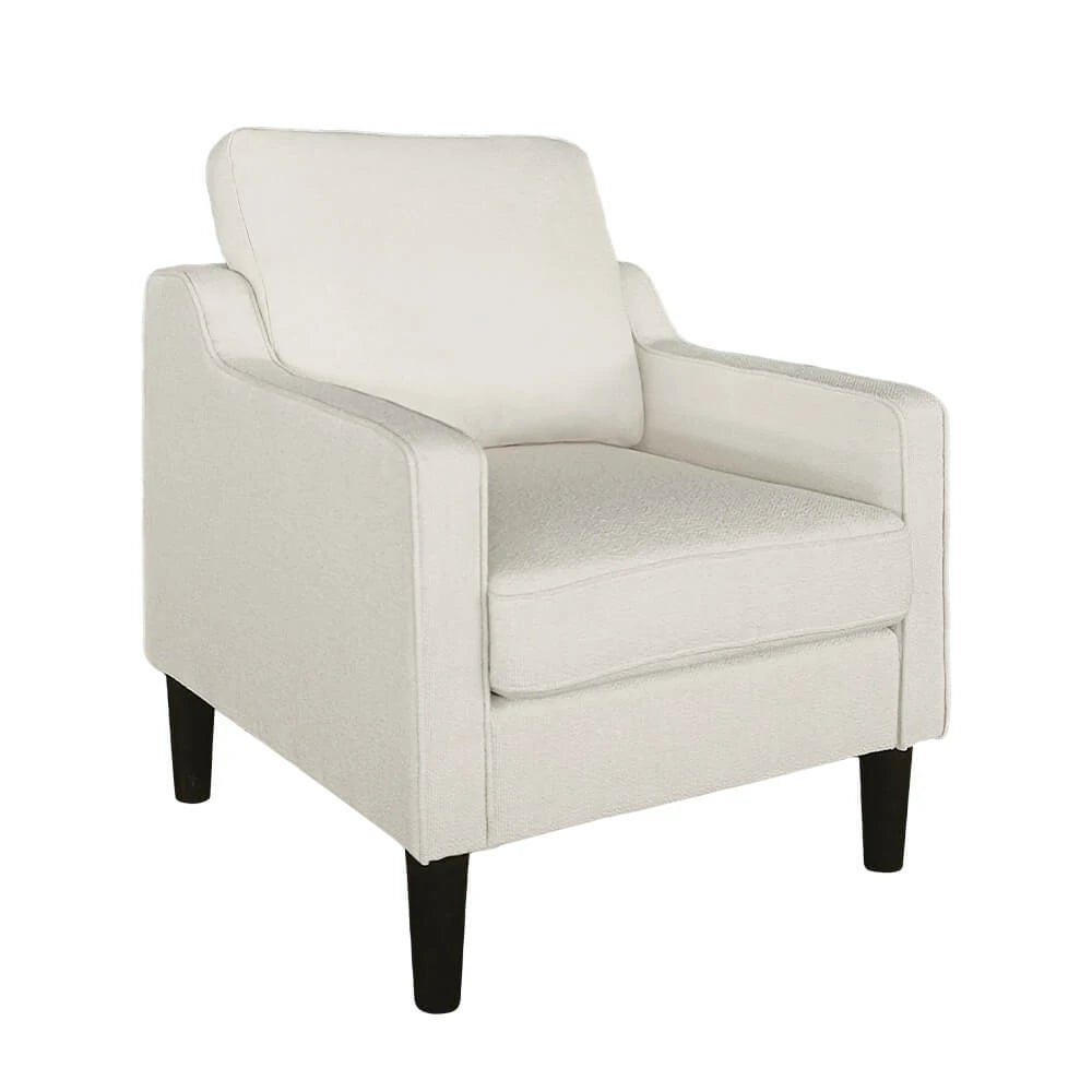 Side view Mid-century modern white chenille accent chair
