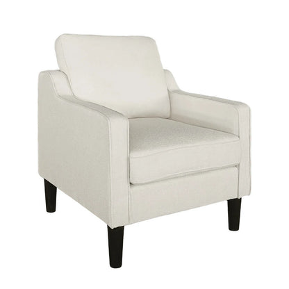Side view Mid-century modern white chenille accent chair