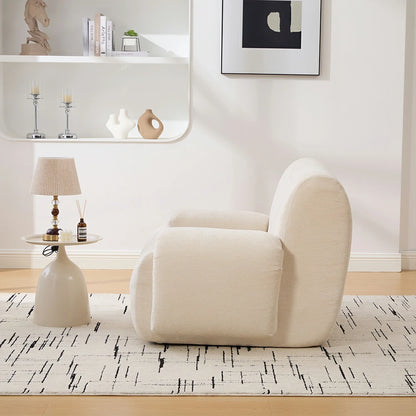 Side view Modern white chenille armchair.webp