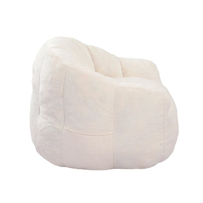 Side view White faux fur bean bag armchair
