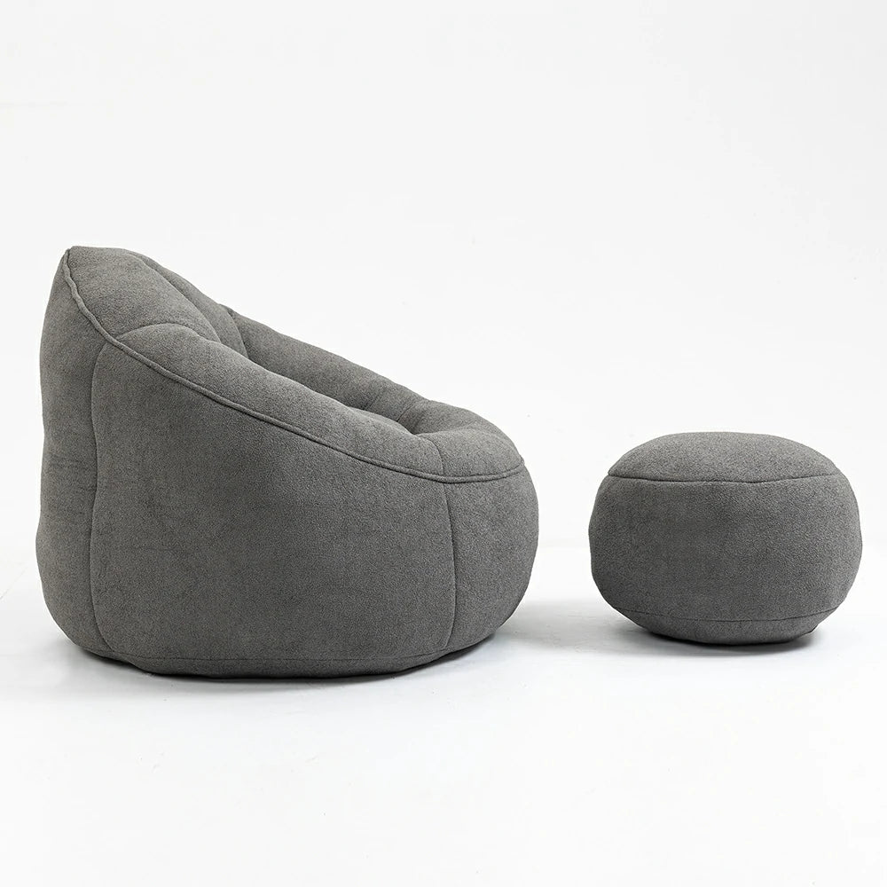 Side view bean bag chair and footstool set