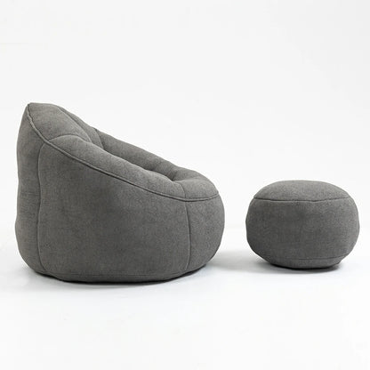 Side view bean bag chair and footstool set