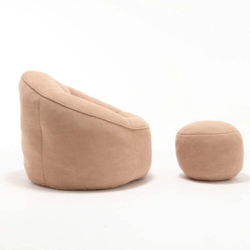 Side view khaki bean bag  chair and footstool set