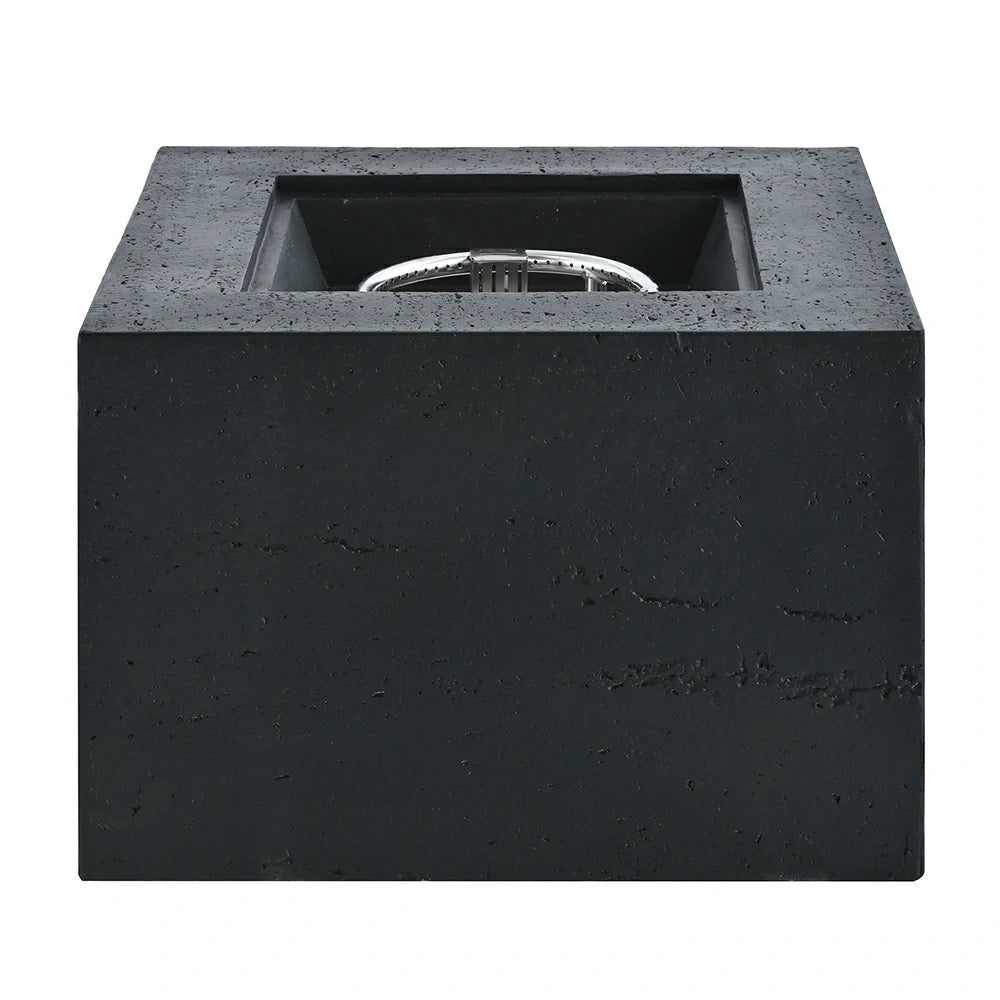 Square black MGO gas fire pit table with stainless steel burner ring