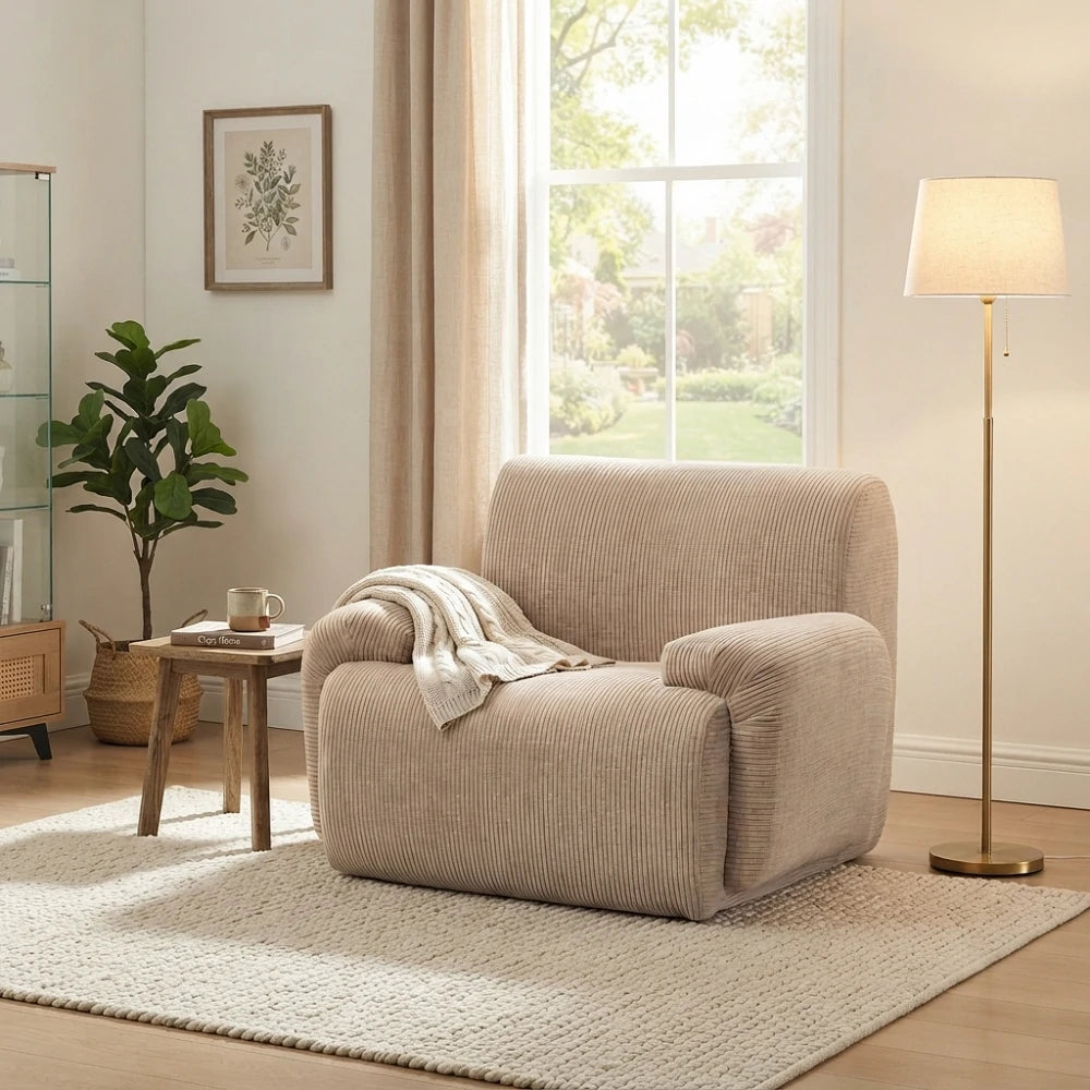 Taupe Chenille Upholstered Accent Chair and Single Sofa for Living Room