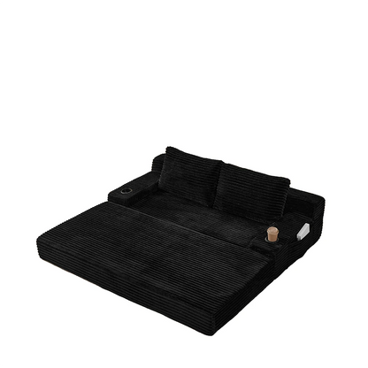 Unfolded black corduroy 2 in 1 folding sleeper floor mattress bed.webp