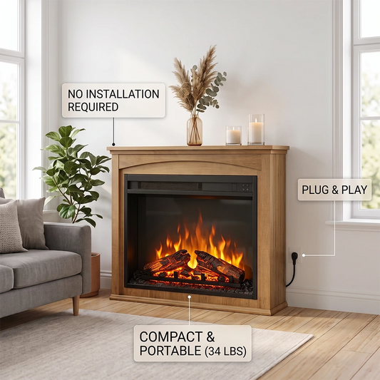 Vent-Free Electric Fireplace Heater with Decorative Top Mantel and Realistic Flames