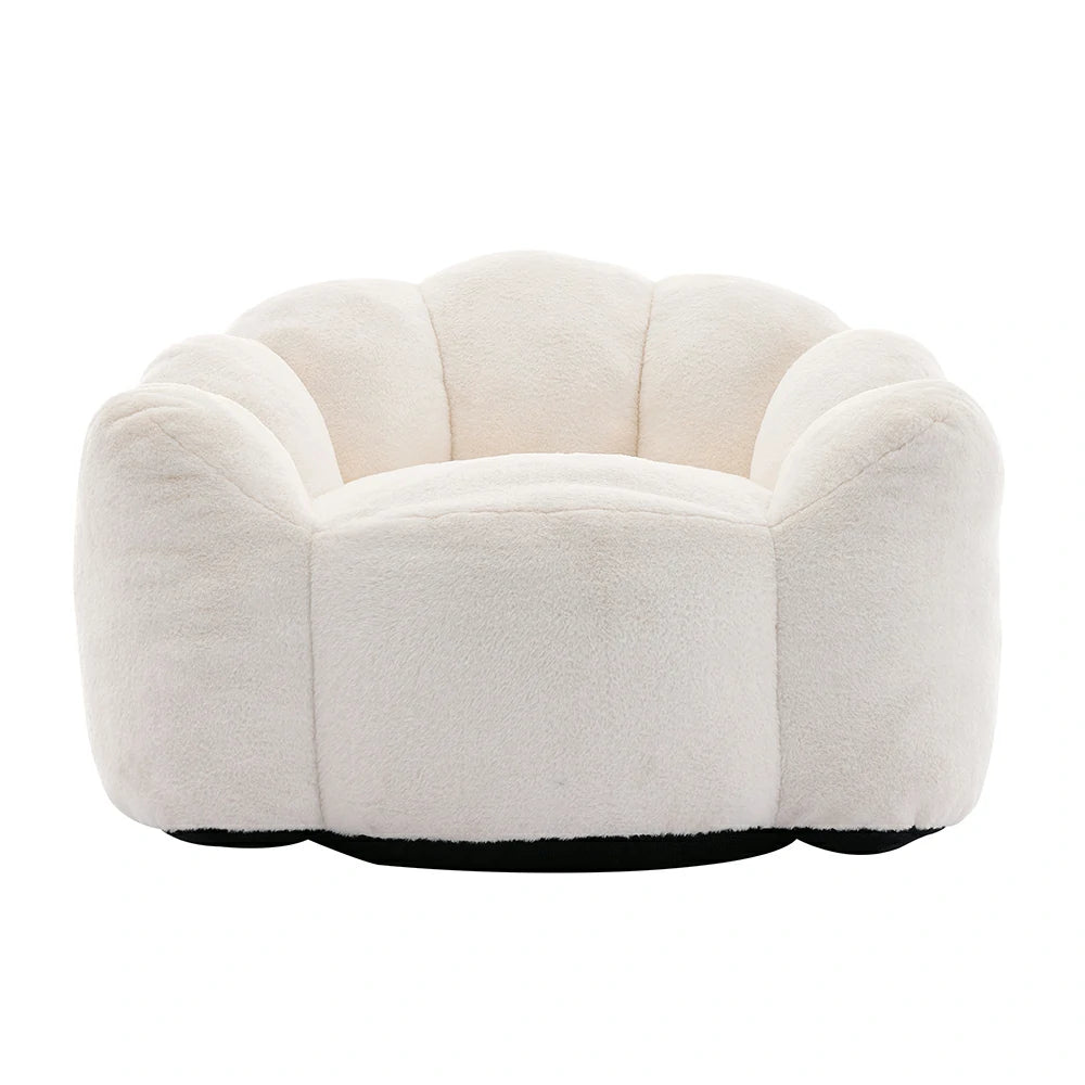 White plush lotus-shaped armchair front view