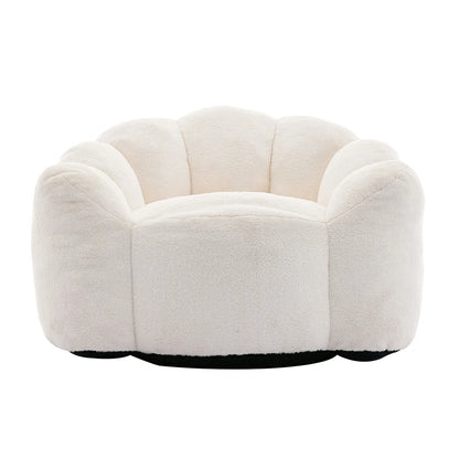 White plush lotus-shaped armchair front view