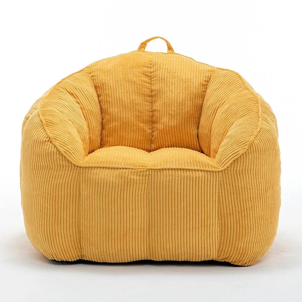 Yellow corduroy bean bag armchair front view