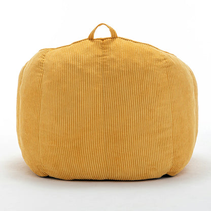 Yellow corduroy bean bag chair back view with handle