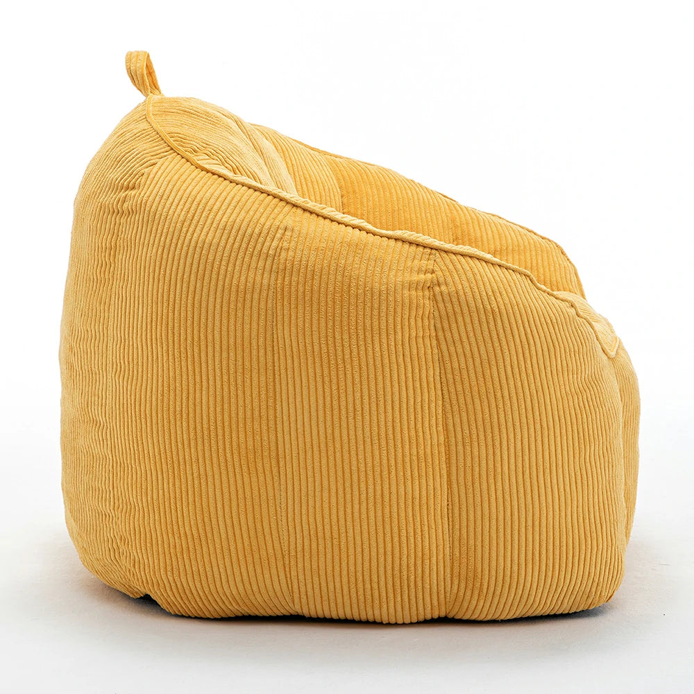 Yellow corduroy bean bag chair side view