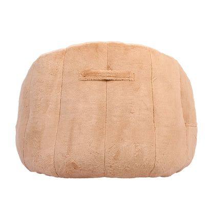 back view Fluffy brown plush bean bag chair.