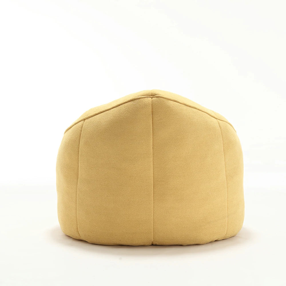 back view Yellow bean bag  chair and footstool set.