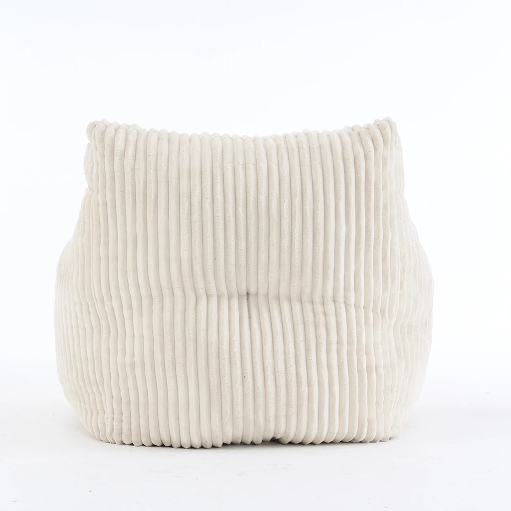 back view beige ribbed corduroy lounge chair