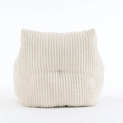 back view beige ribbed corduroy lounge chair