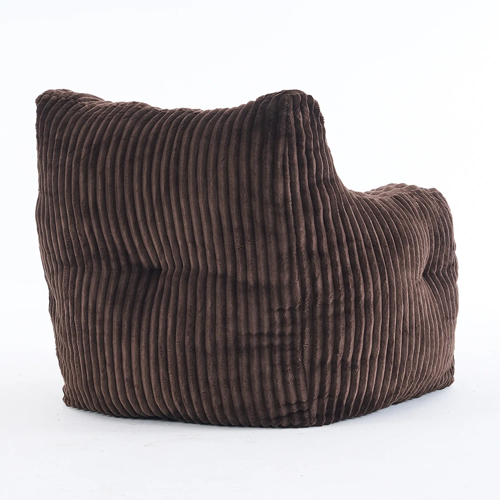 back view brown ribbed corduroy lounge chair