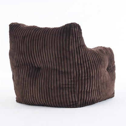 back view brown ribbed corduroy lounge chair