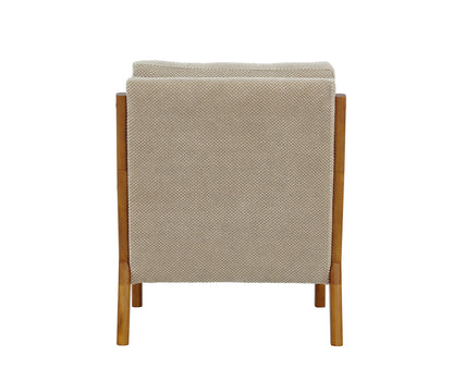 back view camel mid-century modern accent chair with solid wood frame