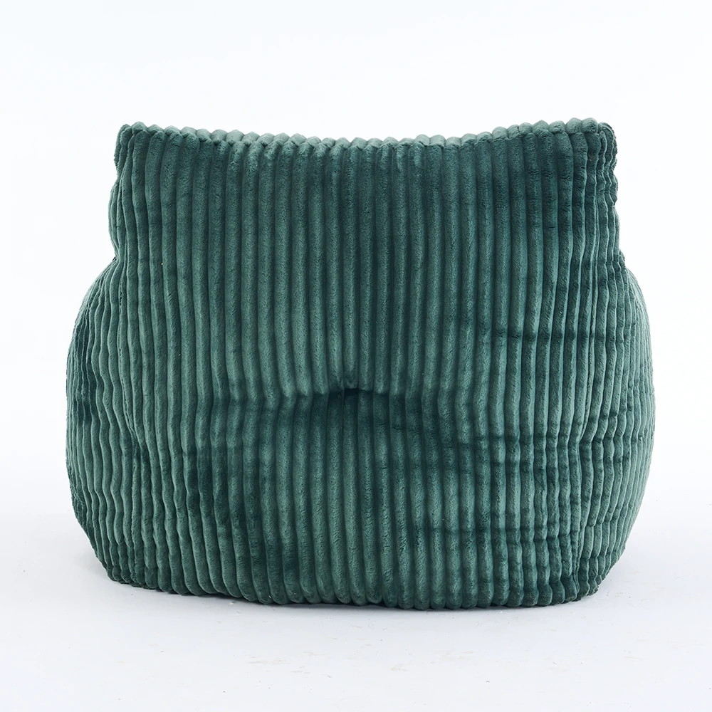 back view green ribbed corduroy lounge chair