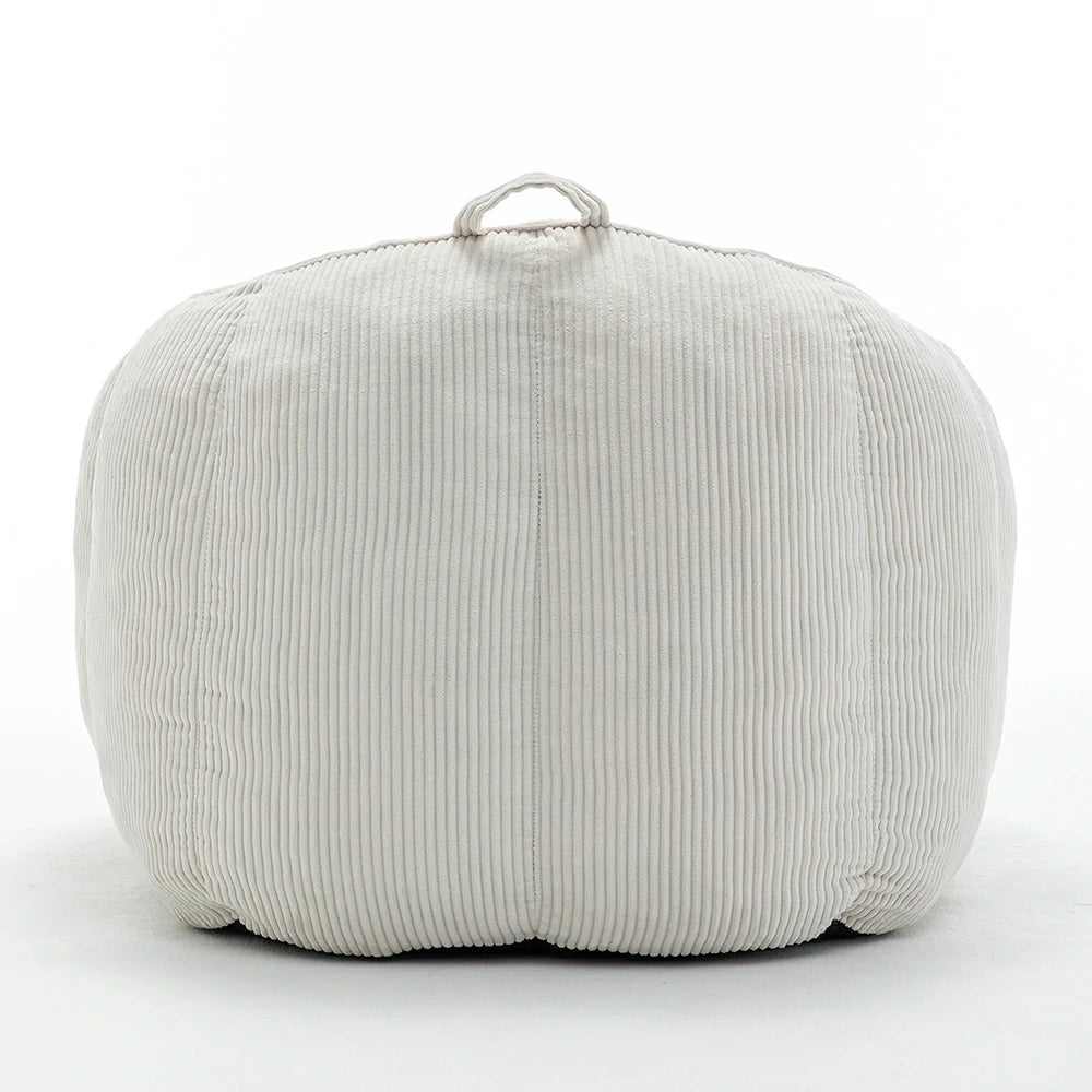 beige corduroy bean bag chair back view with handle