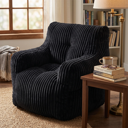 black ribbed corduroy lounge chair