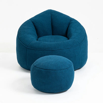 blue bean bag chair with matching ottoman