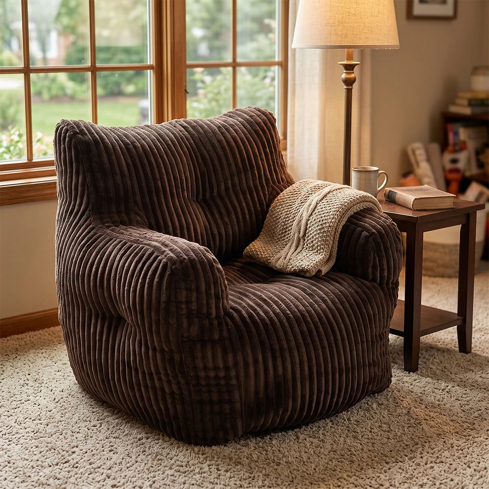 brown ribbed corduroy lounge chair