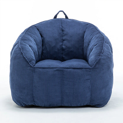 dark blue corduroy bean bag armchair front view