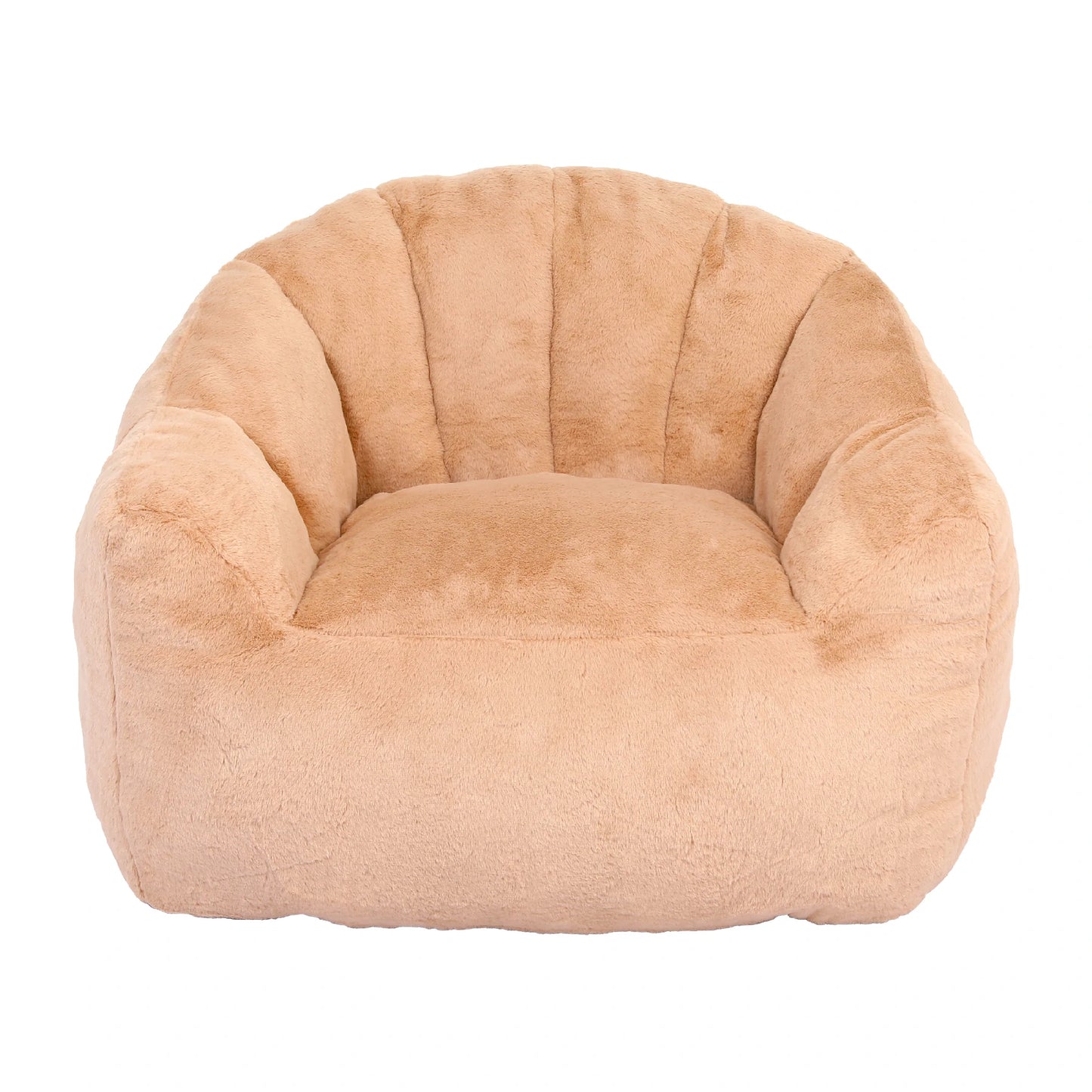 front view Fluffy brown plush bean bag chair