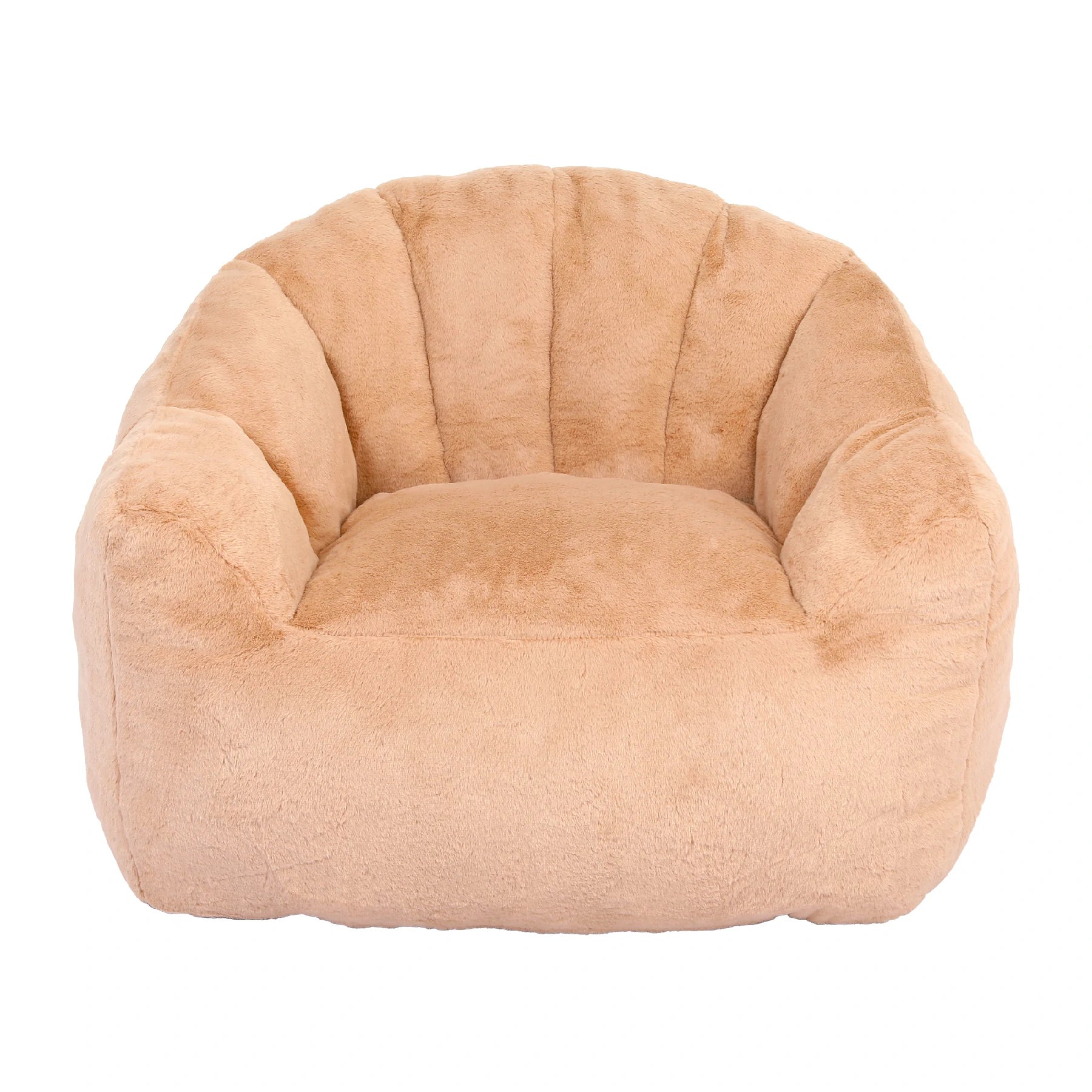 front view Fluffy brown plush bean bag chair