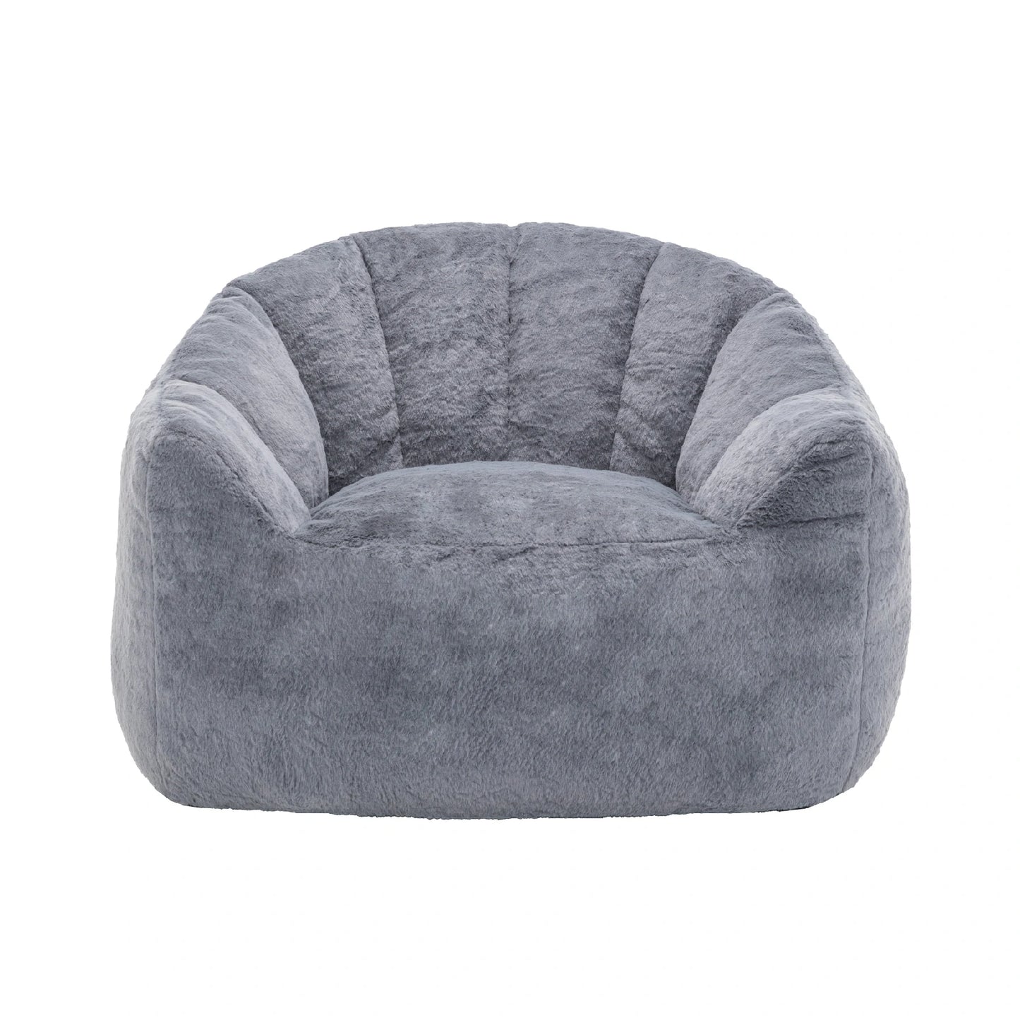 front view Fluffy gray plush bean bag chair