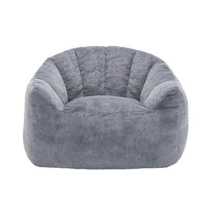 front view Fluffy gray plush bean bag chair