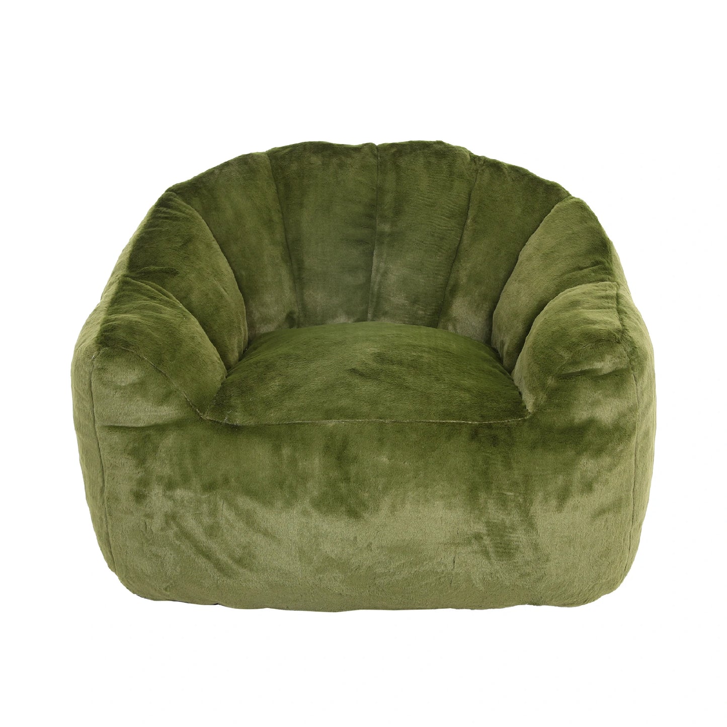 front view Fluffy green plush bean bag chair