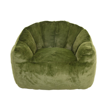 front view Fluffy green plush bean bag chair