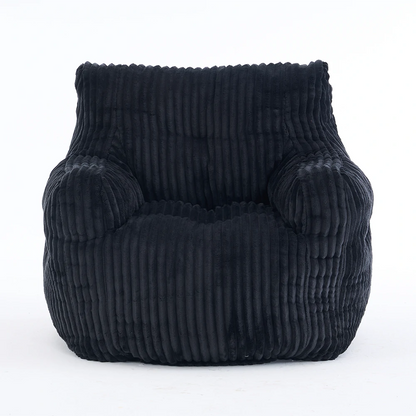 front view black ribbed corduroy lounge chair
